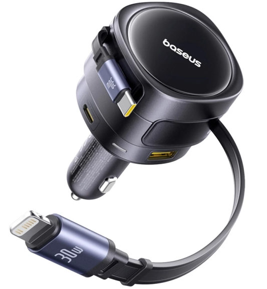 Cargador de coche con cable USB-C / Lightning Baseus Enjoyment Max, 90 W, 1 x USB-A - 1 x USB-C, negro C00035507121-02