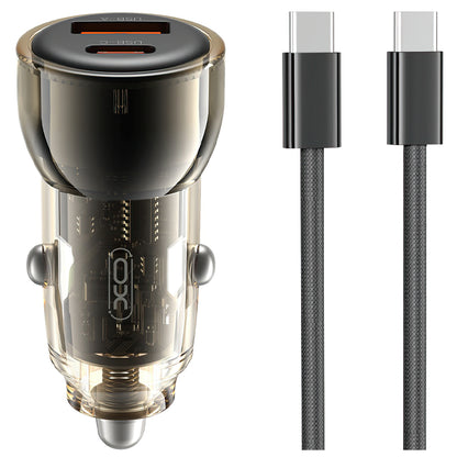 Cargador de coche con cable USB-C XO Design CC60, 60W, 3A, 1 x USB-A - 1 x USB-C, Negro