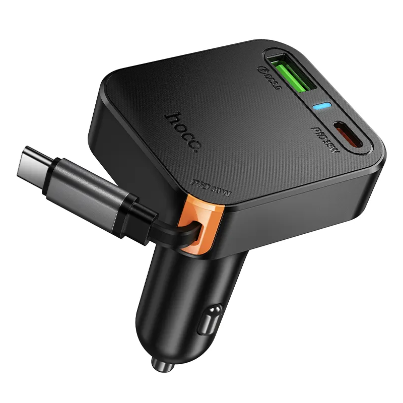 Cargador de Coche con Cable USB-C HOCO NZ18, 65W, 3A, 1 x USB-A - 1 x USB-C, Negro