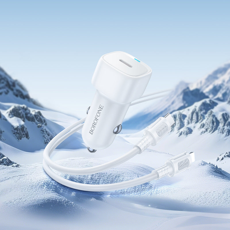 Cargador de coche con cable Lightning Borofone BZ34B Cloud, 20W, 3A, 1 x USB-A - 1 x USB-C, Blanco