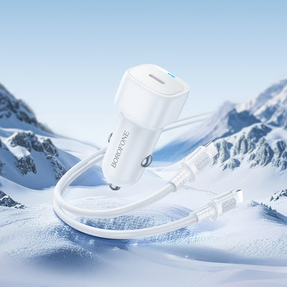 Cargador de coche con cable Lightning Borofone BZ34B Cloud, 20W, 3A, 1 x USB-A - 1 x USB-C, Blanco