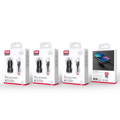 Cargador de coche con cable USB-C XO Design CC48, 12W, 2.4A, 2 x USB-A, Gris