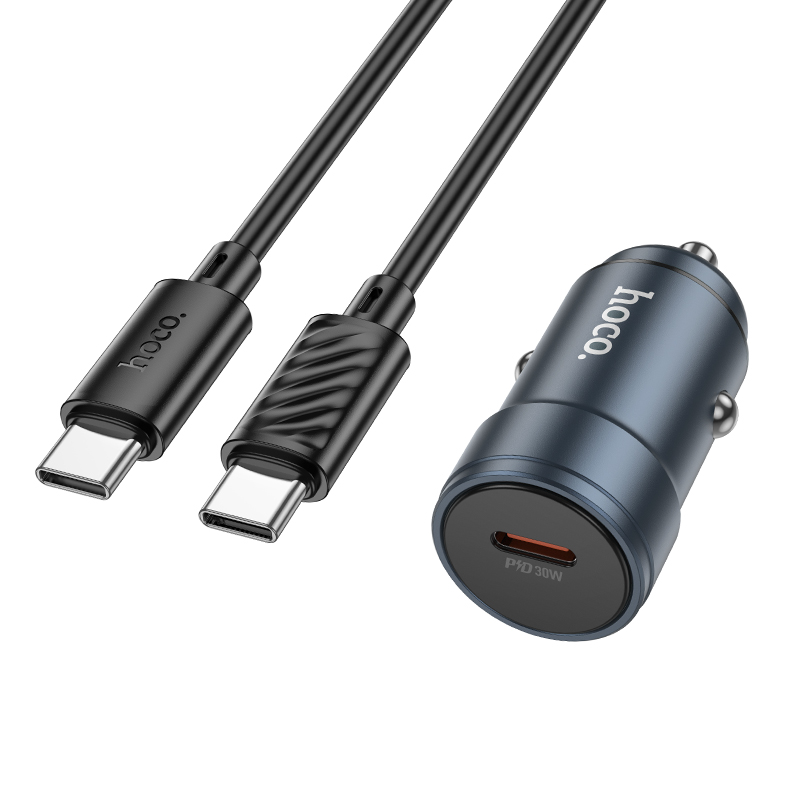 Cargador de Coche con Cable USB-C HOCO Z57, 30W, 3A, 1 x USB-C, Gris