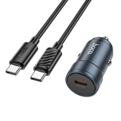 Cargador de Coche con Cable USB-C HOCO Z57, 30W, 3A, 1 x USB-C, Gris