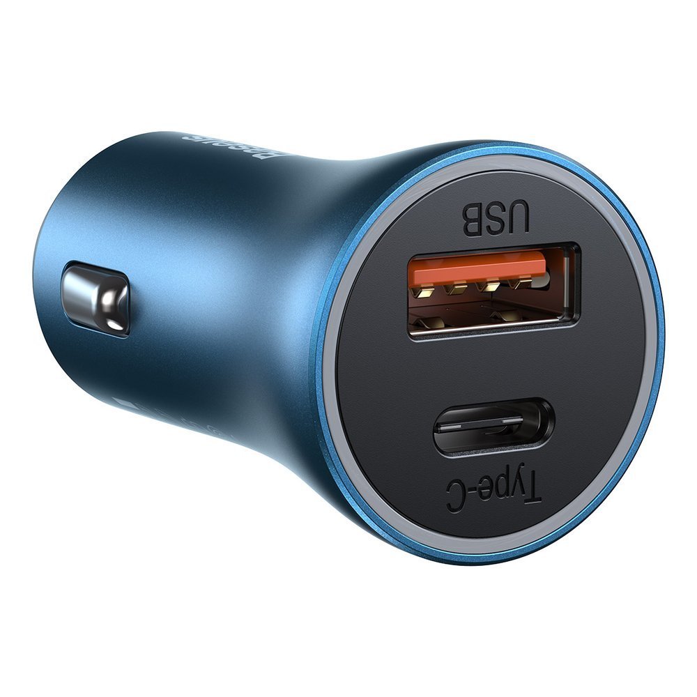 Cargador de coche con cable Lightning Baseus Golden Contactor, 40W, 3A, 1 x USB-A - 1 x USB-C, Azul TZCCJD-03