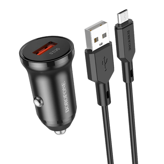 Cargador de Coche con Cable microUSB Borofone BZ18, 18W, 3A, 1 x USB-A, Negro