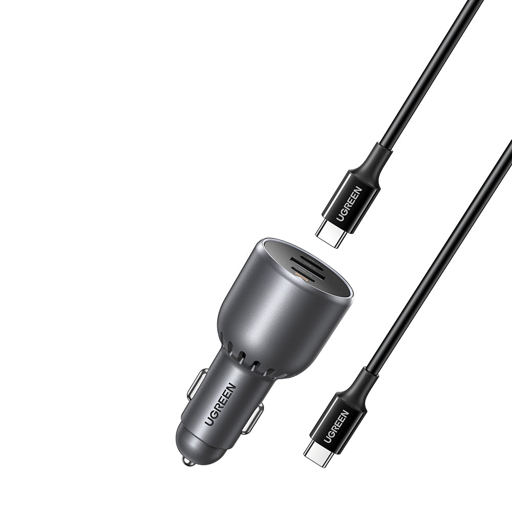 Cargador de Coche con Cable USB-C UGREEN EC705, 130W, 5A, 1 x USB-A - 2 x USB-C, Gris