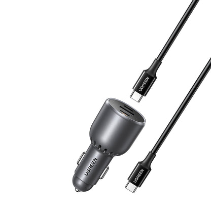 Cargador de Coche con Cable USB-C UGREEN EC705, 130W, 5A, 1 x USB-A - 2 x USB-C, Gris