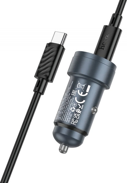Cargador de Coche con Cable USB-C HOCO Z57A, 30W, 3A, 1 x USB-A - 1 x USB-C, Gris