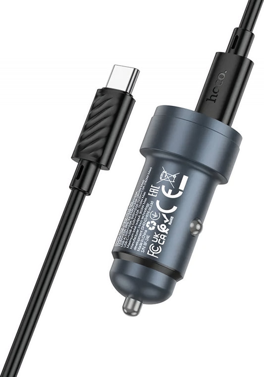 Cargador de Coche con Cable USB-C HOCO Z57A, 30W, 3A, 1 x USB-A - 1 x USB-C, Gris