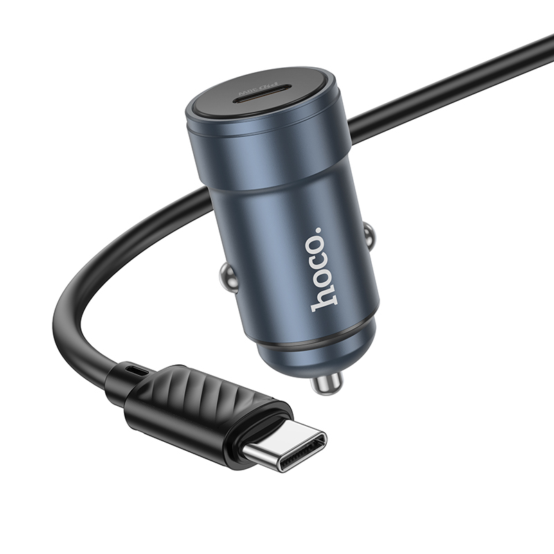 Cargador de Coche con Cable USB-C HOCO Z57, 30W, 3A, 1 x USB-C, Gris