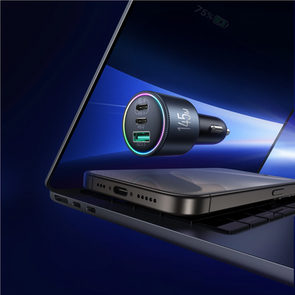 Cargador de coche con cable USB-C Joyroom JR-CCN07, 145W, 5A, 1 x USB-A - 2 x USB-C, Gris