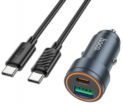 Cargador de Coche con Cable USB-C HOCO Z57A, 30W, 3A, 1 x USB-A - 1 x USB-C, Gris