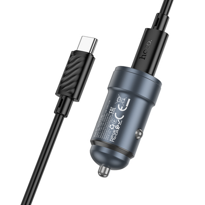 Cargador de Coche con Cable USB-C HOCO Z57, 30W, 3A, 1 x USB-C, Gris