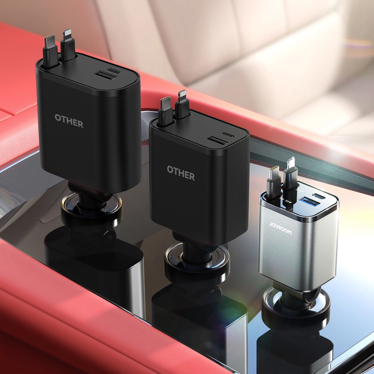 Cargador de coche con cable USB-C / Lightning Joyroom JR-CCL05, 30W, 3A, 1 x USB-A - 1 x USB-C, Gris