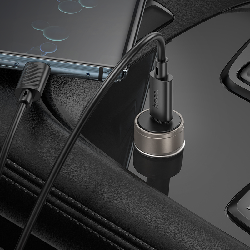 Cargador de Coche con Cable USB-C HOCO Z57, 30W, 3A, 1 x USB-C, Gris