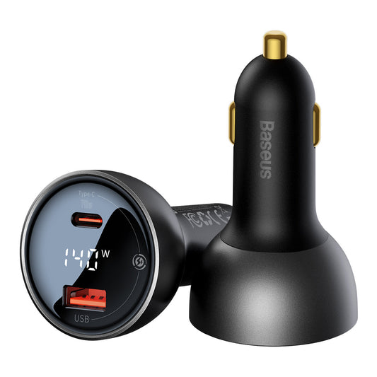 Cargador de coche con cable USB-C Baseus, 140W, 5A, 1 x USB-A - 1 x USB-C, Negro CGZX070001