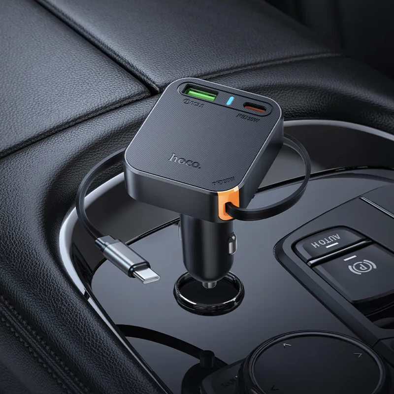 Cargador de Coche con Cable USB-C HOCO NZ18, 65W, 3A, 1 x USB-A - 1 x USB-C, Negro
