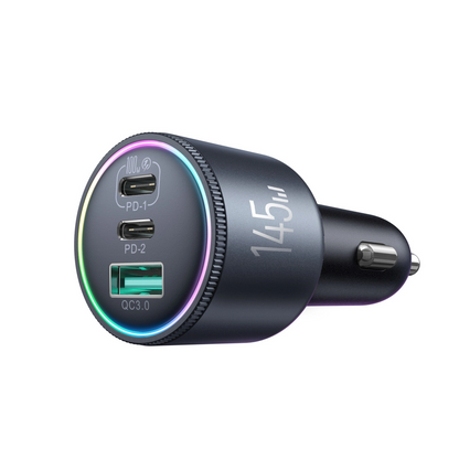 Cargador de coche con cable USB-C Joyroom JR-CCN07, 145W, 5A, 1 x USB-A - 2 x USB-C, Gris