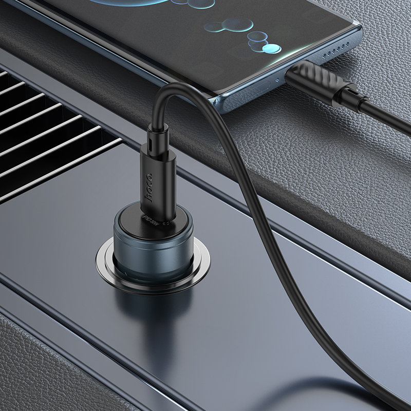 Cargador de Coche con Cable USB-C HOCO Z57, 30W, 3A, 1 x USB-C, Gris