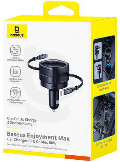 Cargador de coche con cable USB-C Baseus Enjoyment Max, 60 W, negro C00035507121-01