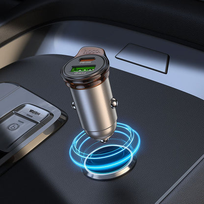 Cargador de coche con cable USB-C HOCO NZ16A, 43W, 3A, 1 x USB-A - 1 x USB-C, Gris