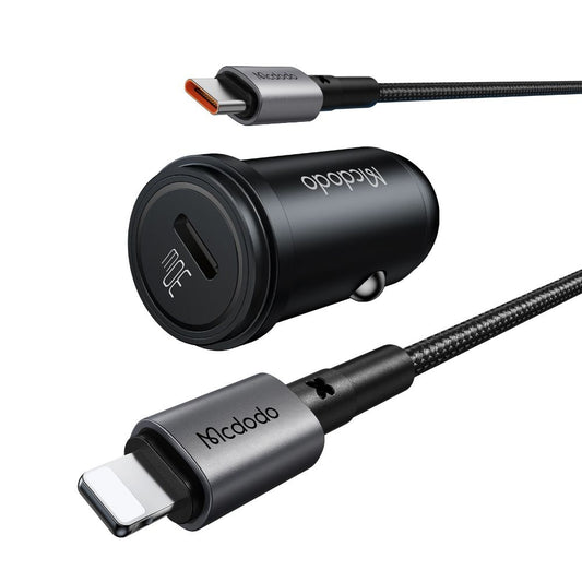 Cargador de coche con cable Lightning McDodo CC-7492 Obsidian, 30W, 3A, 1 x USB-C, Negro