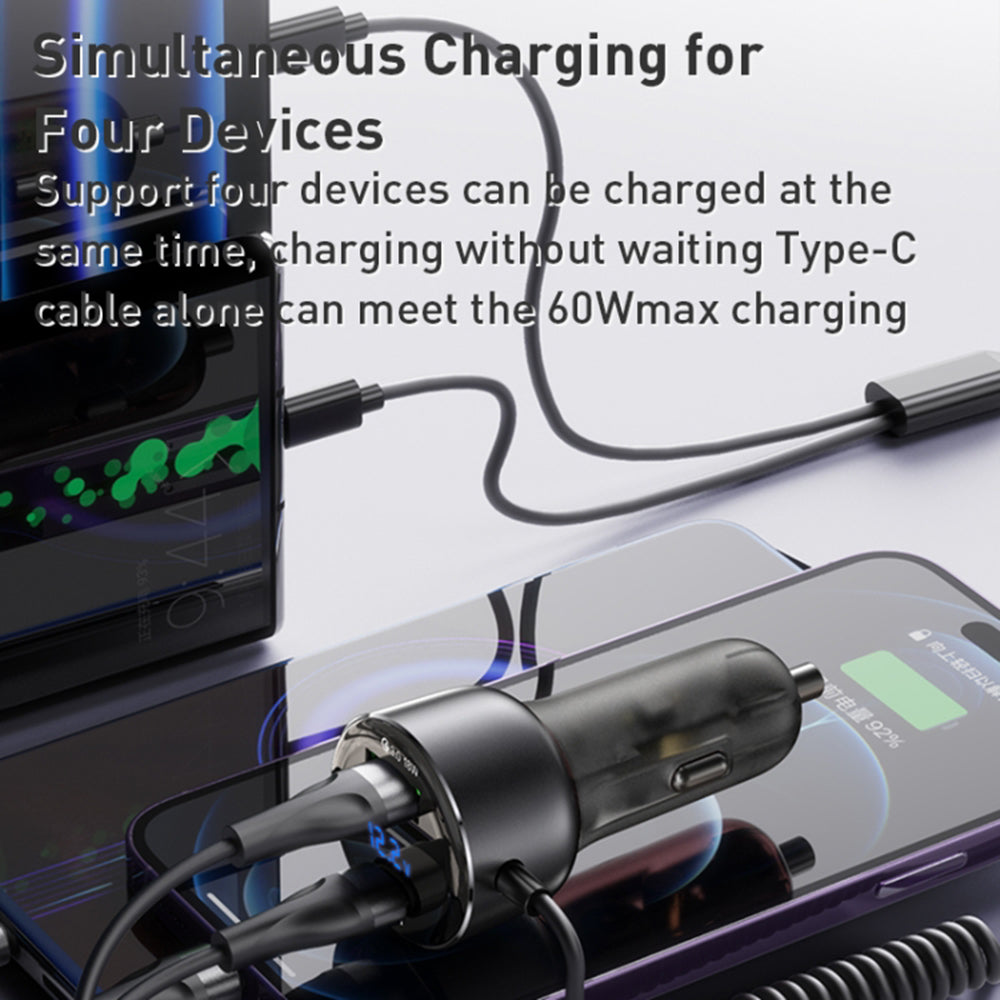 Cargador de coche con cable USB-C / Lightning Yesido Y58 Display, 60W, 3A, 1 x USB-A - 1 x USB-C, Gris