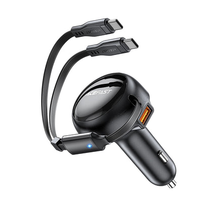 Cargador de coche con cable USB-C Acefast B13, 53W, 3A, 1 x USB-A, Negro