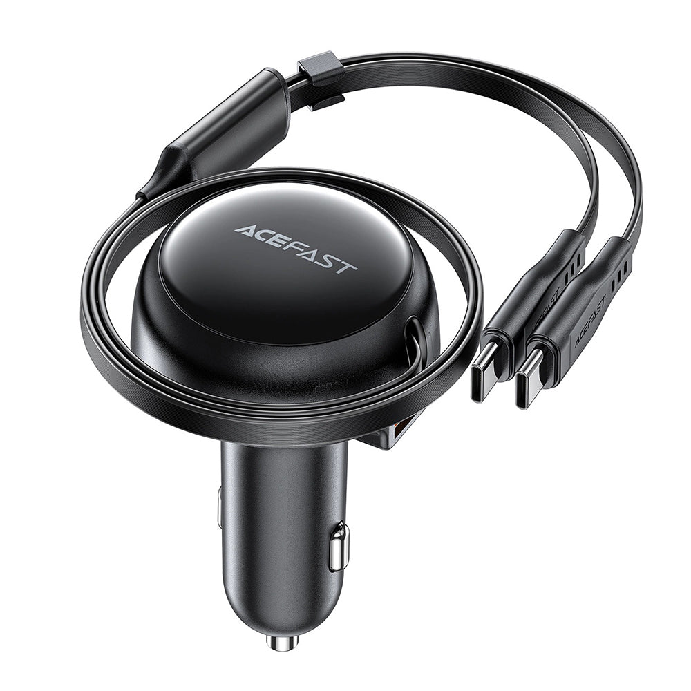 Cargador de coche con cable USB-C Acefast B13, 53W, 3A, 1 x USB-A, Negro