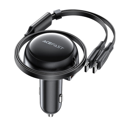 Cargador de coche con cable USB-C Acefast B13, 53W, 3A, 1 x USB-A, Negro