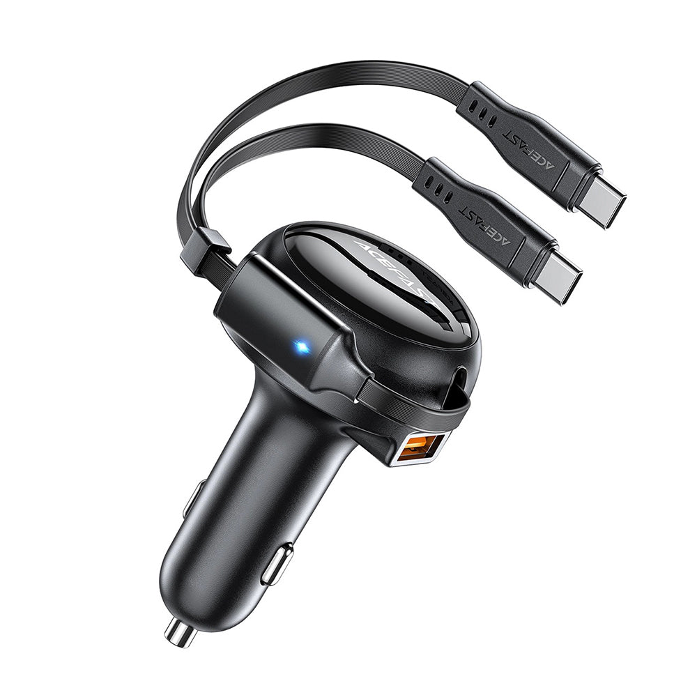 Cargador de coche con cable USB-C Acefast B13, 53W, 3A, 1 x USB-A, Negro