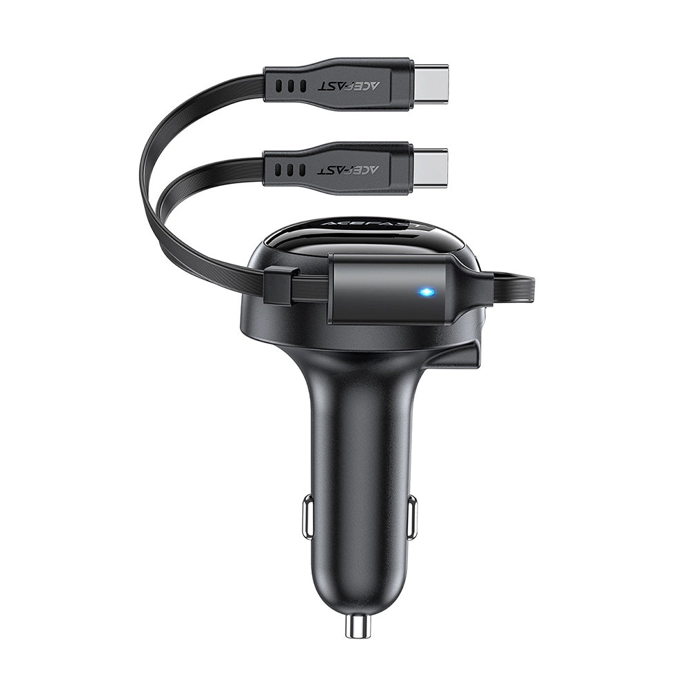 Cargador de coche con cable USB-C Acefast B13, 53W, 3A, 1 x USB-A, Negro
