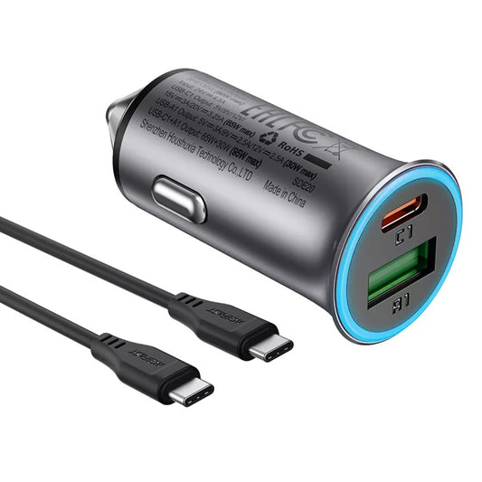 Cargador de coche con cable USB-C Acefast B16, 95W, 3.25A, 1 x USB-A - 1 x USB-C, Gris