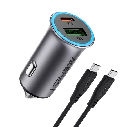 Cargador de coche con cable USB-C Acefast B16, 95W, 3.25A, 1 x USB-A - 1 x USB-C, Gris