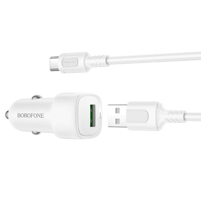 Cargador de coche con cable USB-C Borofone BZ34 Cloud, 18W, 3A, 1 x USB-A, Blanco
