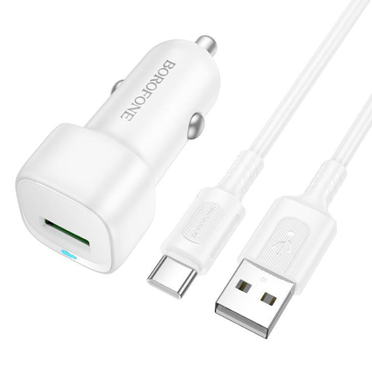 Cargador de coche con cable USB-C Borofone BZ34 Cloud, 18W, 3A, 1 x USB-A, Blanco
