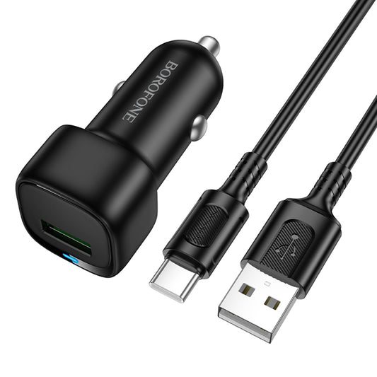 Cargador de coche con cable USB-C Borofone BZ34 Cloud, 18W, 3A, 1 x USB-A, Negro