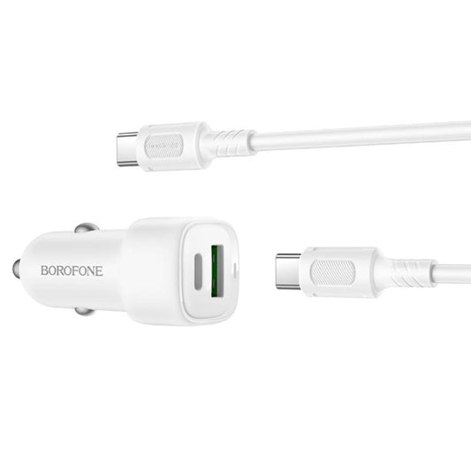 Cargador de coche con cable USB-C Borofone BZ34B Cloud, 20W, 3A, 1 x USB-A - 1 x USB-C, Blanco