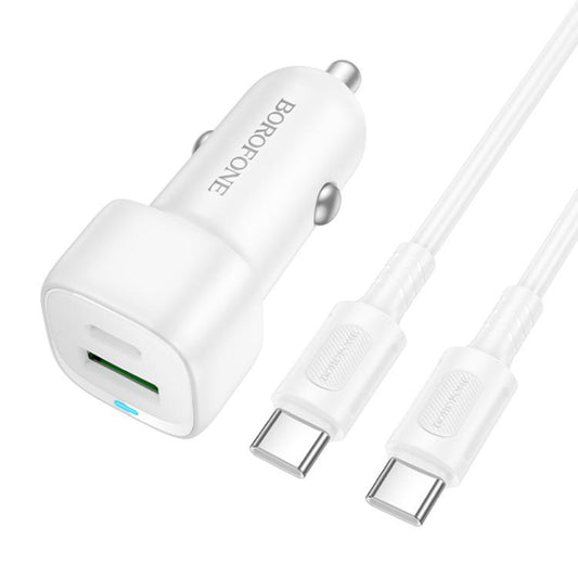Cargador de coche con cable USB-C Borofone BZ34B Cloud, 20W, 3A, 1 x USB-A - 1 x USB-C, Blanco