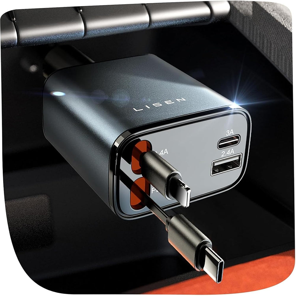 Cargador de coche con cable USB-C / Lightning Lisen, 69W, 3A, 1 x USB-A - 1 x USB-C, Negro YL0224040031