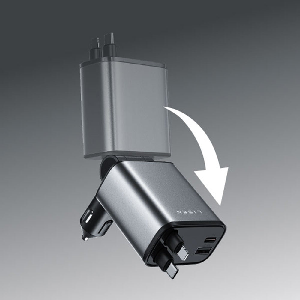 Cargador de coche con cable USB-C / Lightning Lisen, 69W, 3A, 1 x USB-A - 1 x USB-C, Negro YL0224040031