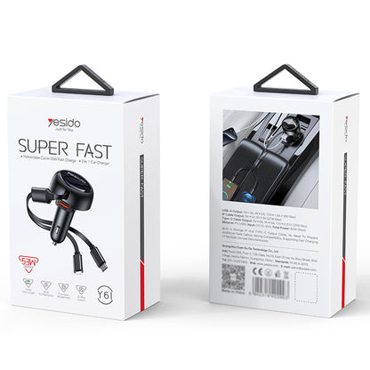 Car Charger with USB-C / Lightning Cable Yesido Y61, 53W, 3A, 1 x USB-A, Black