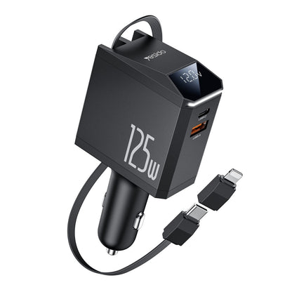Cargador de coche con cable USB-C / Lightning Yesido Y71 Display, 125W, 3A, 1 x USB-A - 1 x USB-C, Negro