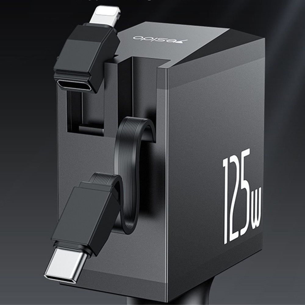 Cargador de coche con cable USB-C / Lightning Yesido Y71 Display, 125W, 3A, 1 x USB-A - 1 x USB-C, Negro