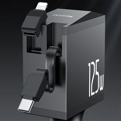 Cargador de coche con cable USB-C / Lightning Yesido Y71 Display, 125W, 3A, 1 x USB-A - 1 x USB-C, Negro