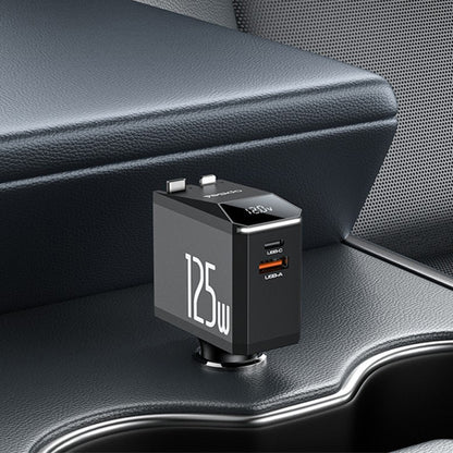 Cargador de coche con cable USB-C / Lightning Yesido Y71 Display, 125W, 3A, 1 x USB-A - 1 x USB-C, Negro