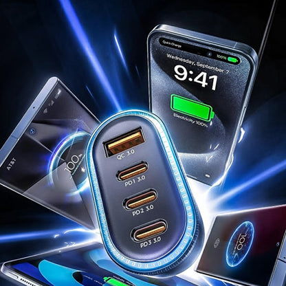 Cargador de Coche con Cable USB-C Lisen, 101W, 3.25A, 1 x USB-A - 3 x USB-C, Negro YL0223120021