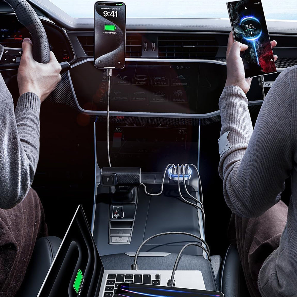 Cargador de Coche con Cable USB-C Lisen, 101W, 3.25A, 1 x USB-A - 3 x USB-C, Negro YL0223120021