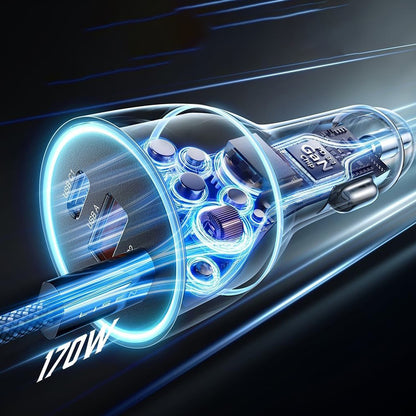 Cargador de Coche con Cable USB-C Lisen, 170W, 5A, 1 x USB-A - 2 x USB-C, Negro YL0224010001